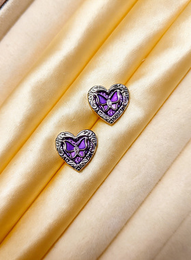 紫色韵味爱心蝴蝶耳钉女独特设计个性百搭耳环气质高级感轻奢耳饰