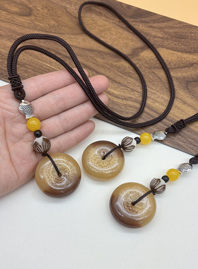 百搭仿羚羊角平安扣项链复古菩提子莲花毛衣链长款藏式森系挂坠女