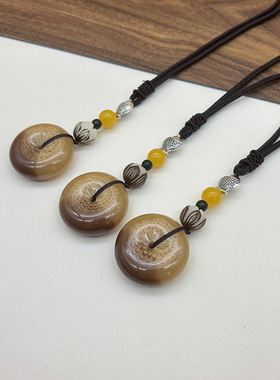 跨境专供菩提莲花项链树脂羚羊角平安扣复古波西米毛衣链长款挂件