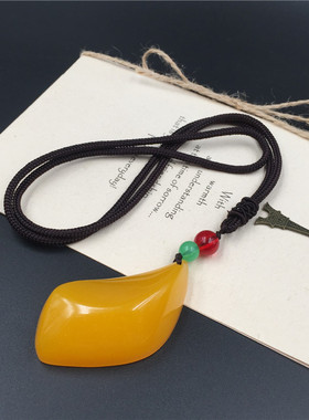 原创琥珀蜜蜡吊坠 复古亚麻女装服装配饰毛衣项链气质简约挂链女