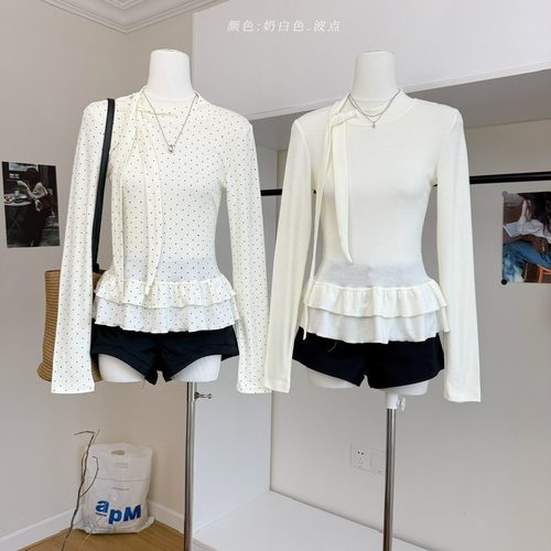 THETURE兔耳内搭打底衫半高领秋冬上衣百搭修身长袖T恤女波点新款