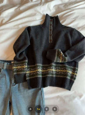 【思文Kiki】高定半扣拼花色毛衫 F7-02886