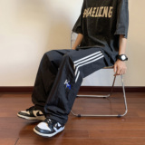 伞兵裤侧边彩条速干休闲裤夏季阔腿宽松百搭伐木长裤P50控68，男装休闲裤，电商D205