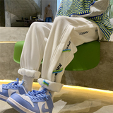 加绒加厚织带装饰宽松直筒拖地休闲裤P55控68，男装卫衣，电商D205