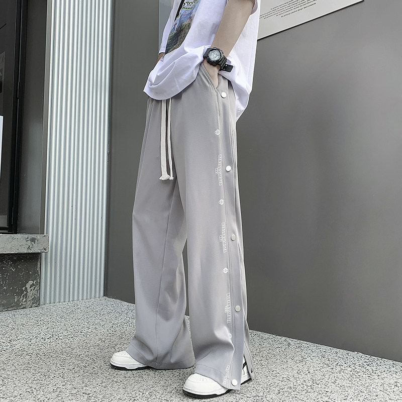 排扣冰丝篮球裤子男夏季美式高街vibe宽松直筒微喇春秋运动休闲裤,男装休闲裤,电商D205