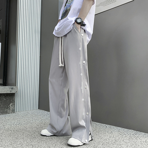 排扣冰丝篮球裤子男夏季美式高街vibe宽松直筒微喇春秋运动休闲裤图片
