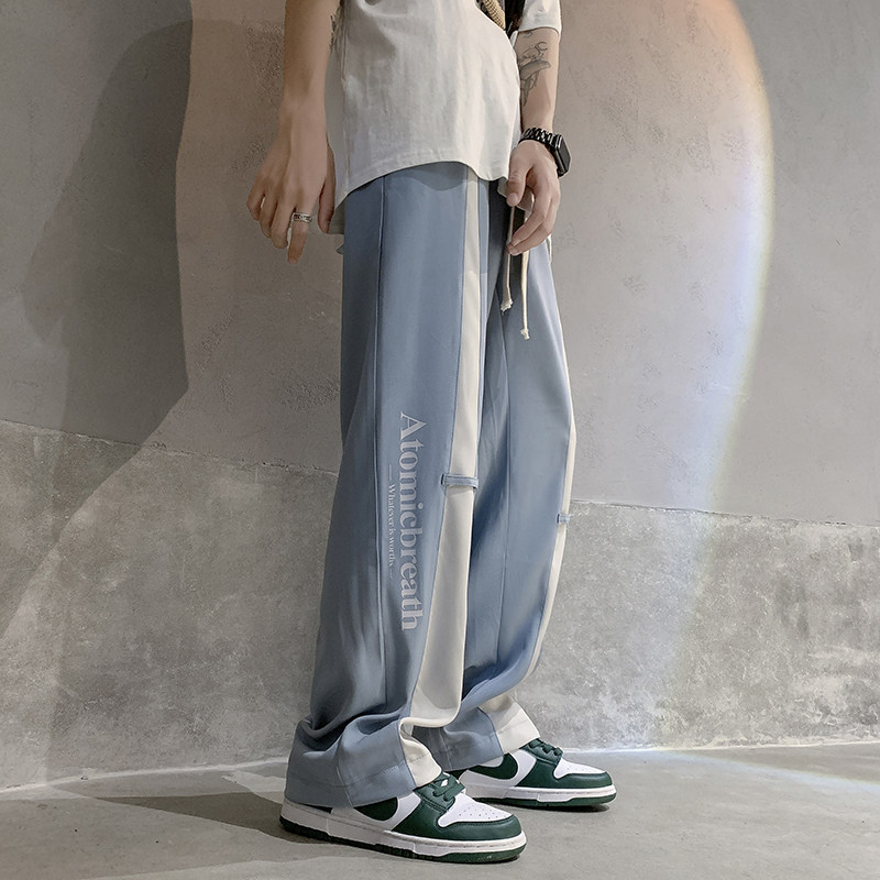 高品质冰丝拖地设计感直筒裤夏季薄款潮牌休闲阔腿裤P45控58，男装休闲裤，电商D205