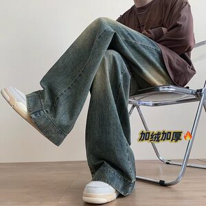 牛仔裤美式高街复古宽松阔腿裤 不加绒P50控68加绒P60 控78图片