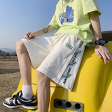 强推！夏季新款港风织带装饰宽松五分裤直筒休闲短裤P35控48，男装牛仔裤，电商D205