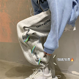 加绒加厚织带装饰宽松直筒拖地休闲裤P55控68，男装卫衣，电商D205