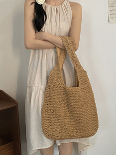 2025新款夏季单肩包森系度假草编包包大容量手提编织包旅游托特包