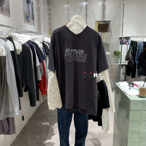 韩国直邮TEMPTING空空韩代26秋季时尚日常通勤印花蕾丝休闲T恤