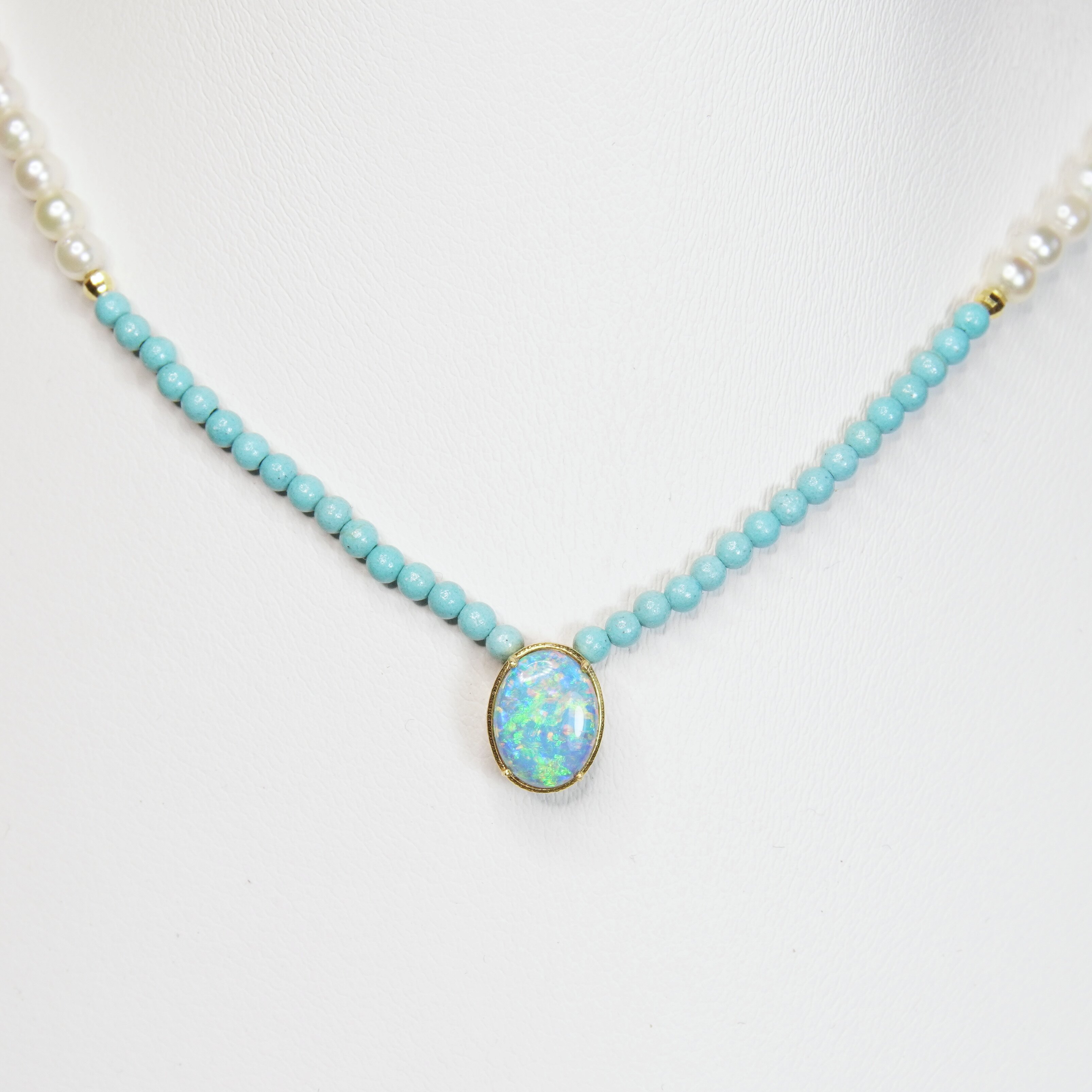 18k金澳大利亚水晶欧泊多石混搭项链吊坠