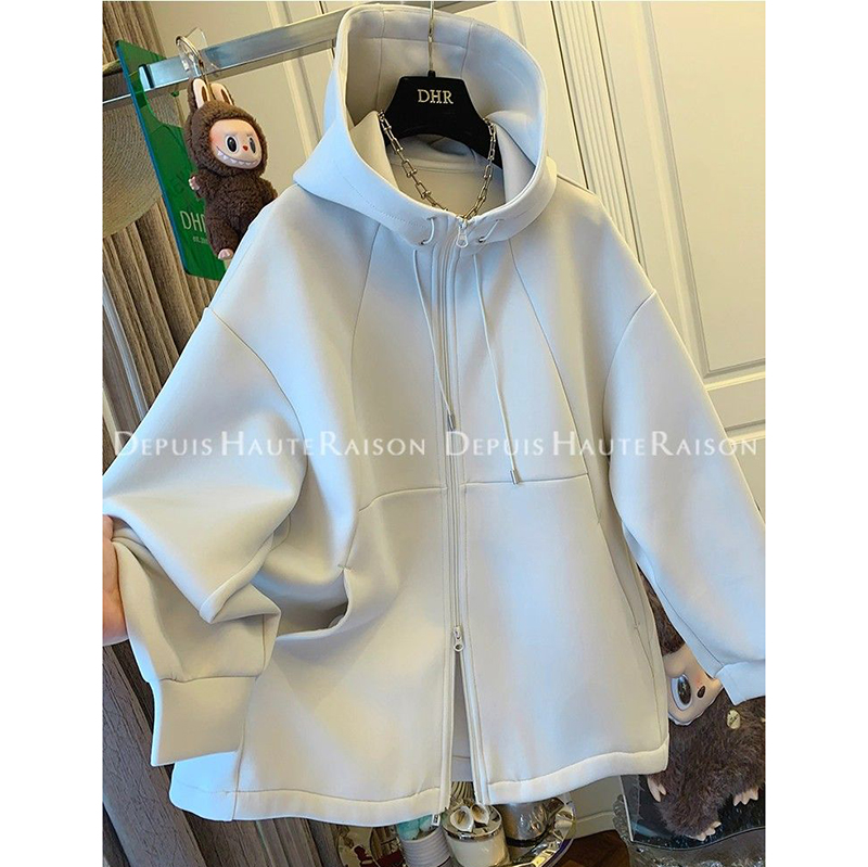 胖mm特大码300斤宽松双拉链外套美式休闲开衫连帽高领卫衣女春秋