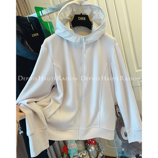 胖mm特大码300斤德绒厚款拼接帽子拉链卫衣女秋冬季宽松保暖外套