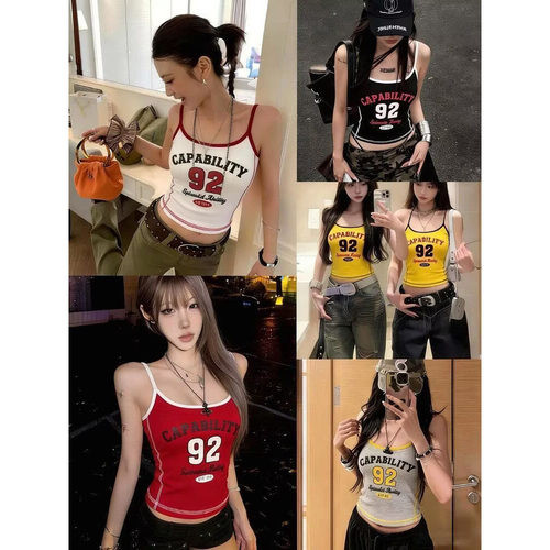 胖mm特大码300斤美式辣妹字母吊带背心女夏修身短款性感无袖上衣