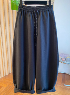 胖mm大码300斤高级感黑色香蕉裤女春秋弯刀裤宽松休闲阔腿气球裤