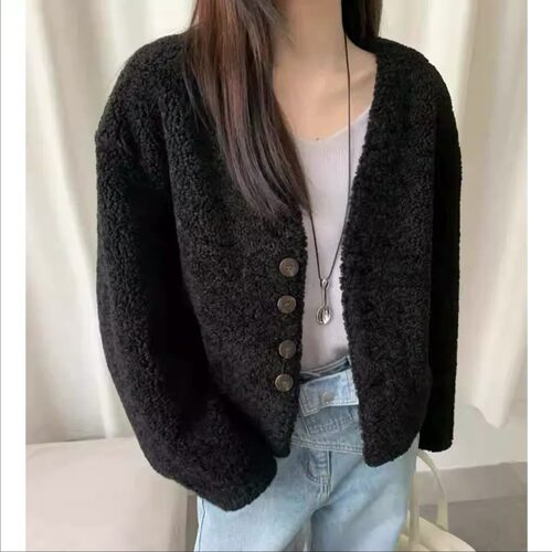 胖mm特大码300斤韩版羊羔毛绒短款外套女秋冬宽松高级感气质上衣