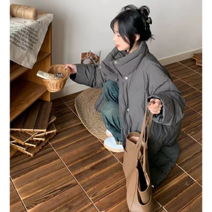 休闲保暖面包棉服外套 中长款 胖mm特大码 300斤宽松立领棉衣女冬季