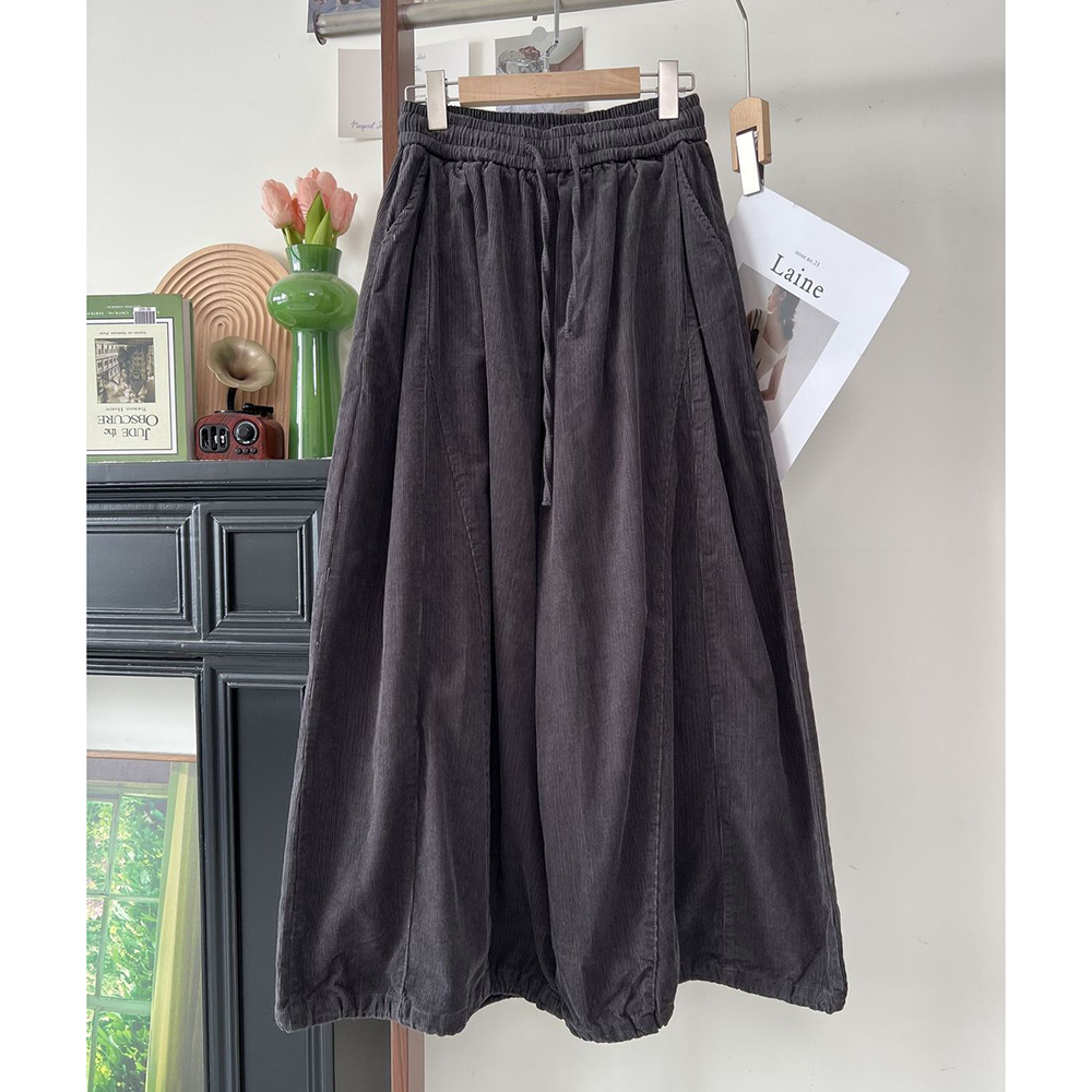 胖mm特大码2-300斤复古灯芯绒系带阔腿裤女秋冬宽松百搭休闲长裤