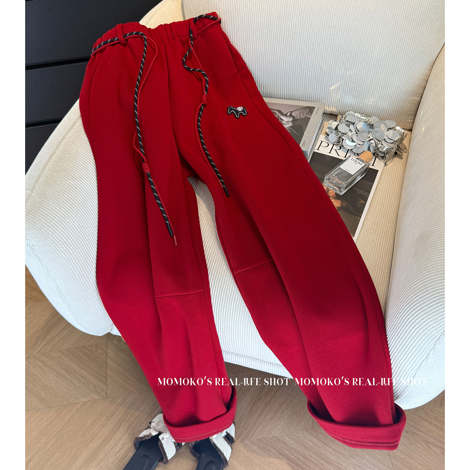 胖mm大码300斤小马刺绣加绒保暖卫裤女秋冬本命年红色休闲阔腿裤,女装/女士精品,大码裤装,淘宝优惠券,粉丝福利购,淘宝优惠卷