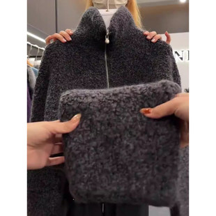 胖mm特大码2-300斤加绒加厚仿羊羔毛绒卫衣女秋冬半拉链立领上衣