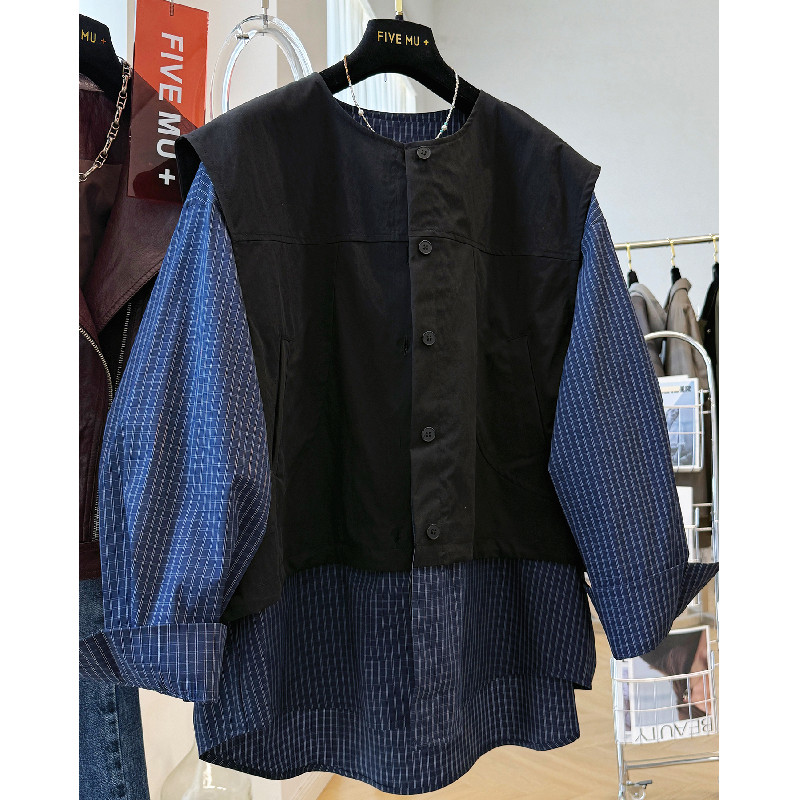 胖mm特大码300斤慵懒风马甲拼接格子衬衫女春秋韩系设计宽松外套,女装/女士精品,常规大码外套,淘宝优惠券,粉丝福利购,淘宝优惠卷