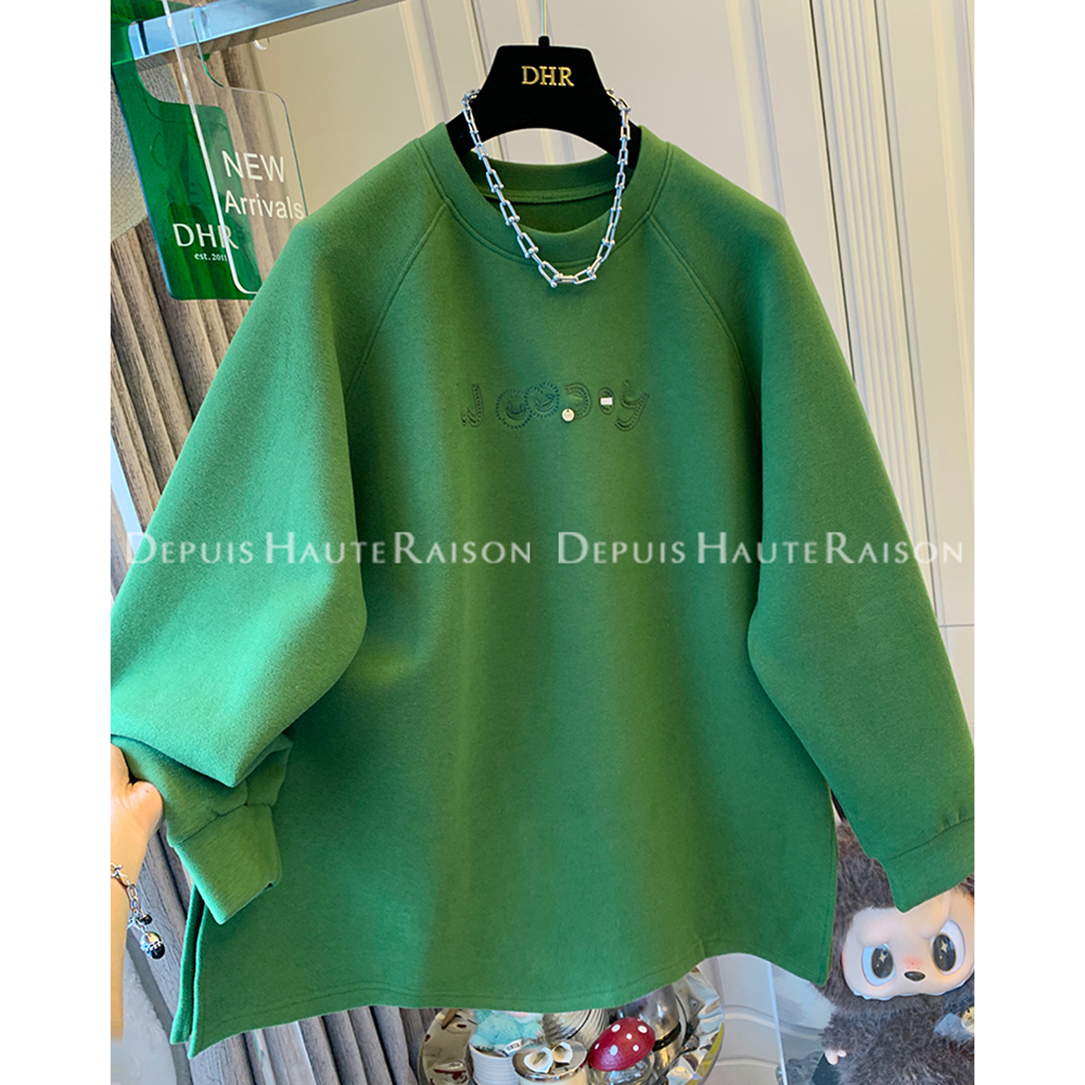 胖mm特大码2-300斤德绒厚款刺绣字母卫衣女秋冬宽松内搭保暖上衣