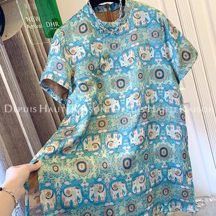 女夏季 胖mm特大码 衬衫 国风大象提花短袖 满印衬衣 300斤轻奢新中式