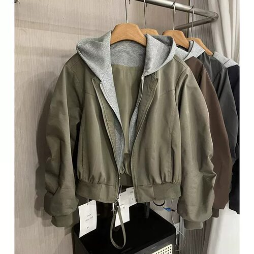 胖mm特大码300斤卫衣连帽拉链假两件短外套女春秋宽松拼接夹克衫