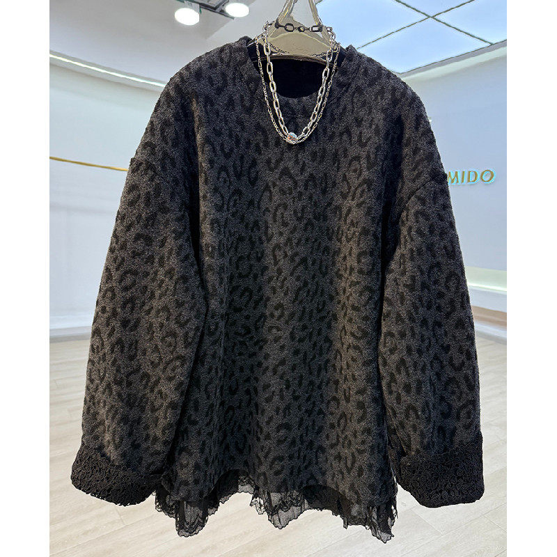 胖mm特大码300斤蕾丝拼接下摆豹纹加绒卫衣女秋冬打底衫保暖上衣,女装/女士精品,大码内搭,淘宝优惠券,粉丝福利购,淘宝优惠卷