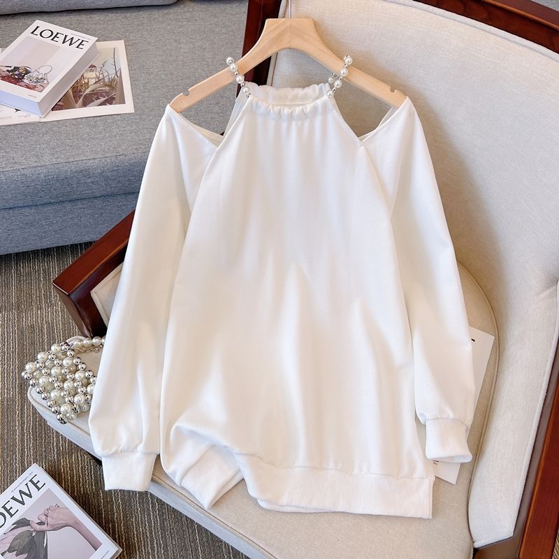 胖mm特大码300斤珠链挂脖卫衣女春秋气质法式小香风宽松时尚上衣