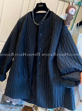 胖mm特大码2-300斤设计感宽松中长款夹棉外套女秋冬保暖棉服大衣