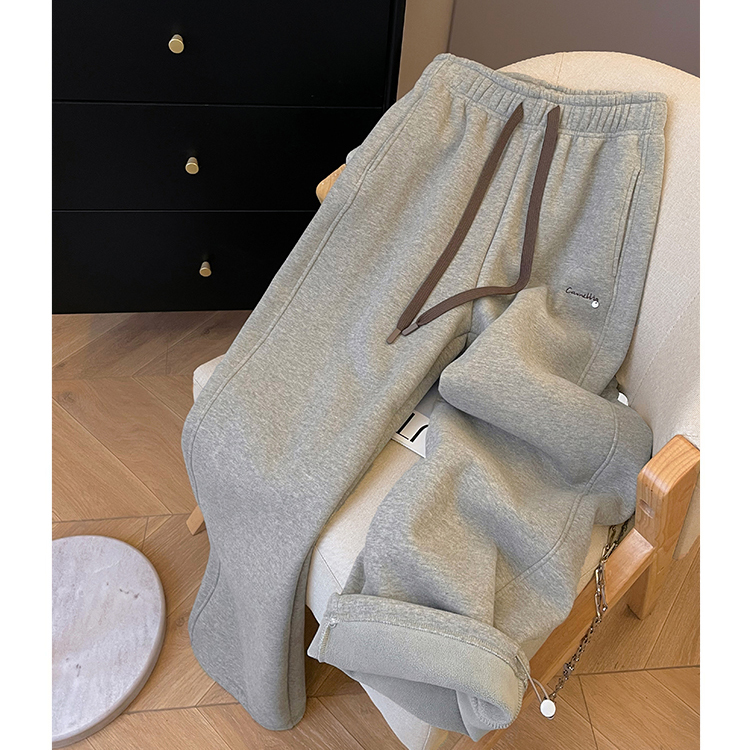 胖mm特大码300斤加绒厚款运动裤女秋冬保暖直筒卫裤松紧腰休闲裤