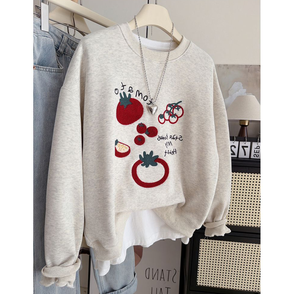 胖mm特大码300斤加绒厚款保暖宽松打底衫上衣番茄刺绣卫衣女秋冬