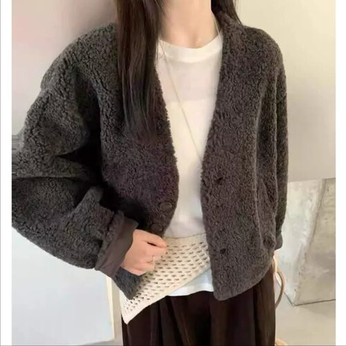 胖mm特大码300斤韩版羊羔毛绒短款外套女秋冬宽松高级感气质上衣