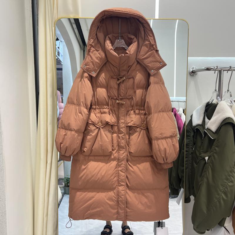 胖mm特大码300斤保暖羽绒服女冬季中长款过膝连帽加厚白鸭绒外套