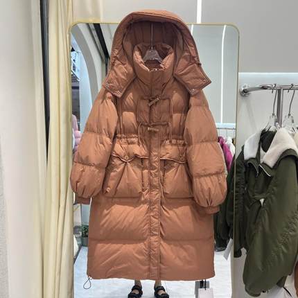 胖mm特大码300斤保暖羽绒服女冬季中长款过膝连帽加厚白鸭绒外套