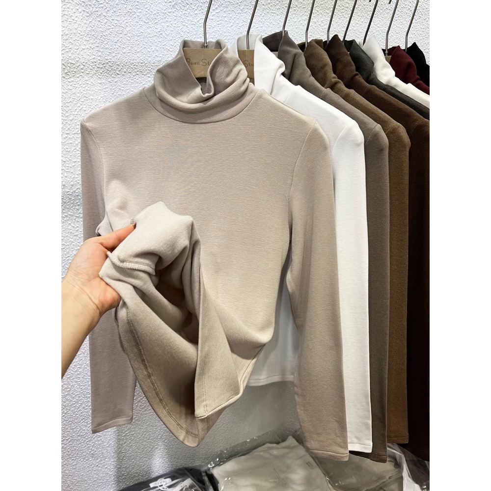 胖mm特大码2-300斤堆堆高领磨毛长袖T恤女春秋德绒保暖内搭打底衫