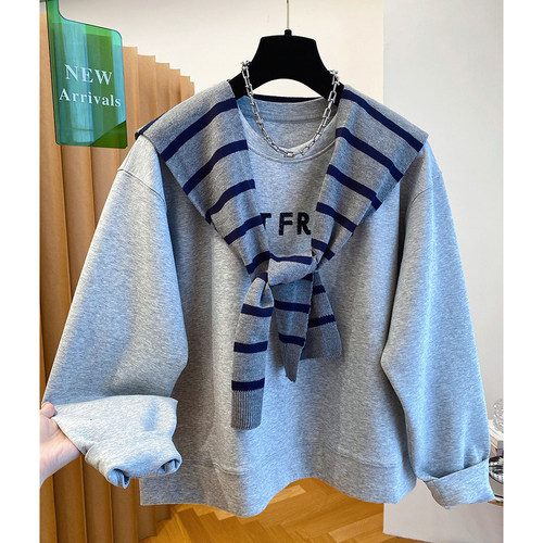 胖mm特大码300斤高级感外搭披肩两件套卫衣女春秋款休闲时尚上衣