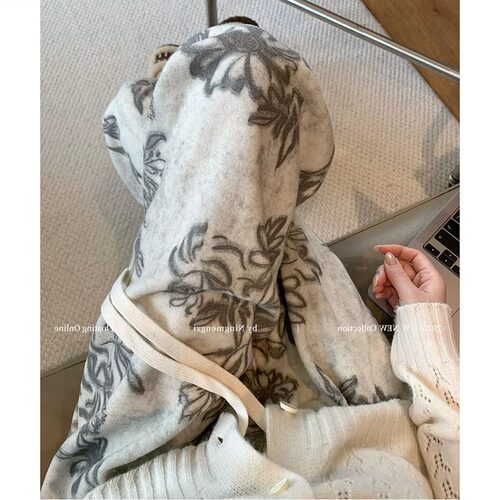 胖mm特大码300斤新中式国风印花加绒直筒卫裤女秋冬季休闲阔腿裤