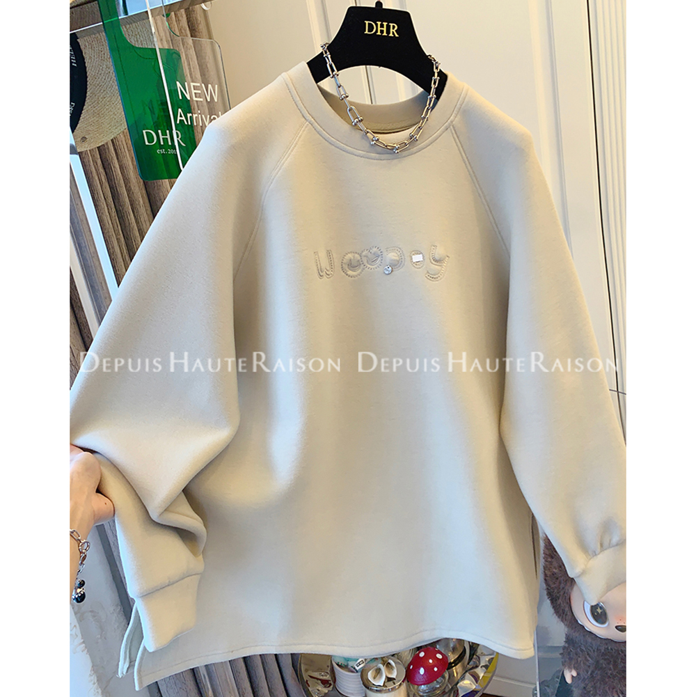 胖mm特大码2-300斤德绒厚款刺绣字母卫衣女秋冬宽松内搭保暖上衣