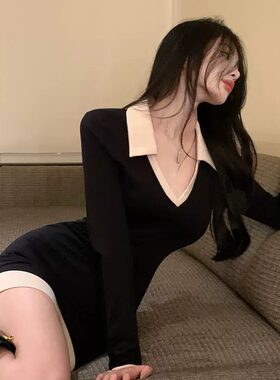 胖mm特大码300斤纯欲性感短款裙子包臀长袖打底连衣裙女春秋薄款