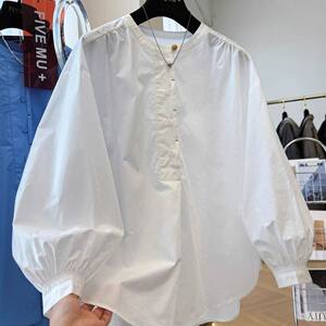 胖mm特大码300斤韩系穿搭灯笼长袖衬衫女春夏薄款防晒半开领衬衣