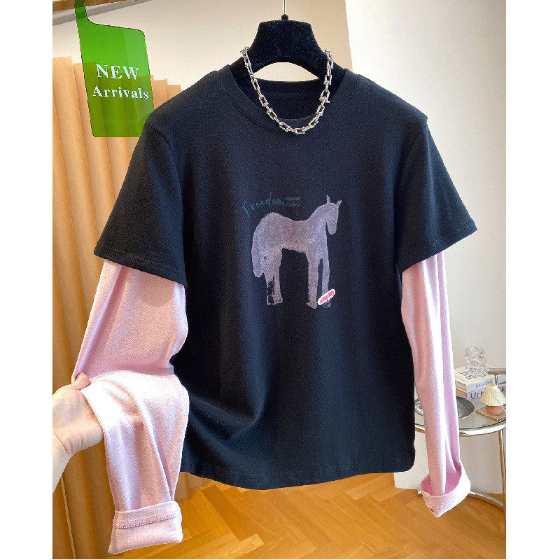 胖mm特大码300斤螺纹德绒小马印花长袖t恤女春秋假两件打底衫上衣,女装/女士精品,大码内搭,淘宝优惠券,粉丝福利购,淘宝优惠卷