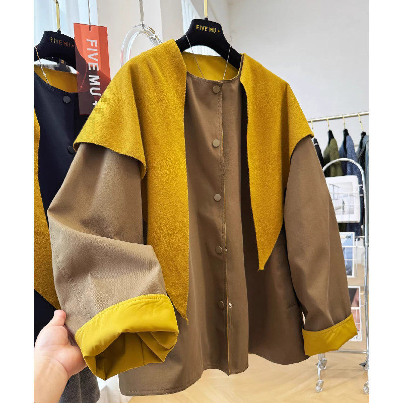 胖mm特大码300斤别致撞色披肩夹克风衣外套女秋冬慵懒风宽松上衣,女装/女士精品,常规大码外套,淘宝优惠券,粉丝福利购,淘宝优惠卷