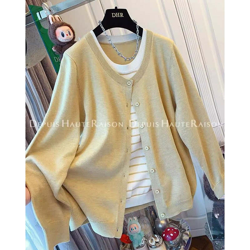 胖mm特大码300斤森系设计感拼接条纹背心假两件长袖针织衫女秋冬