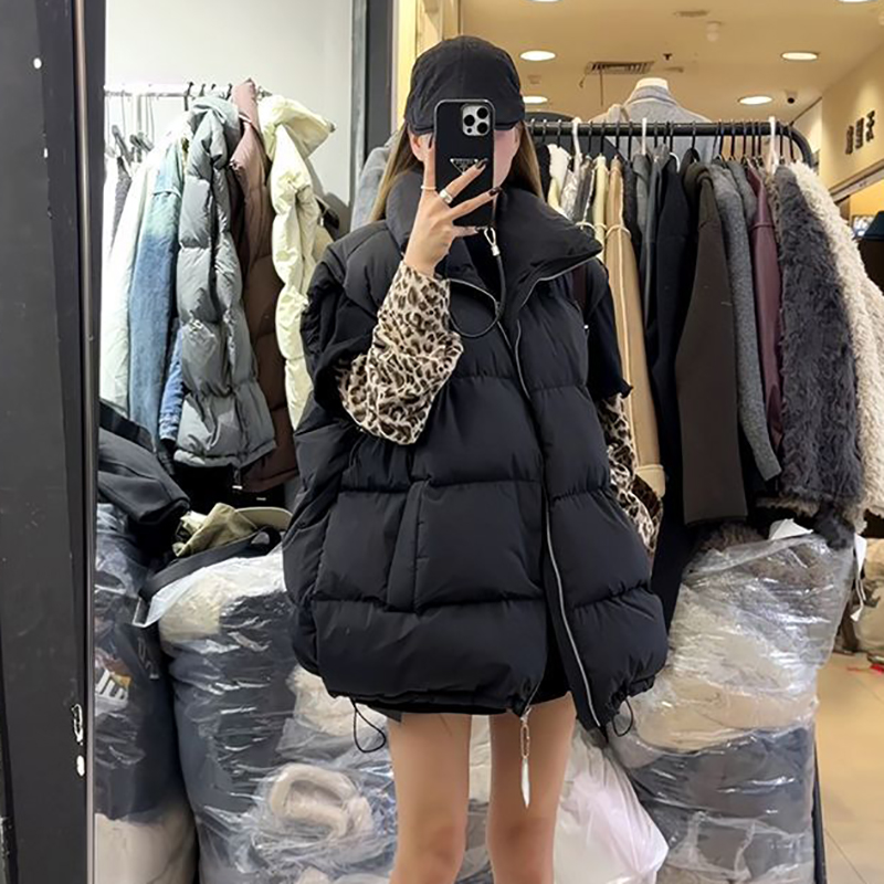 胖mm特大码300斤韩版无袖马甲棉服外套女秋冬宽松加厚面包服马夹