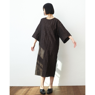 大气褶皱宽松复古茶歇连衣裙 T型中长气质直筒裙 小鱼春夏简约中袖