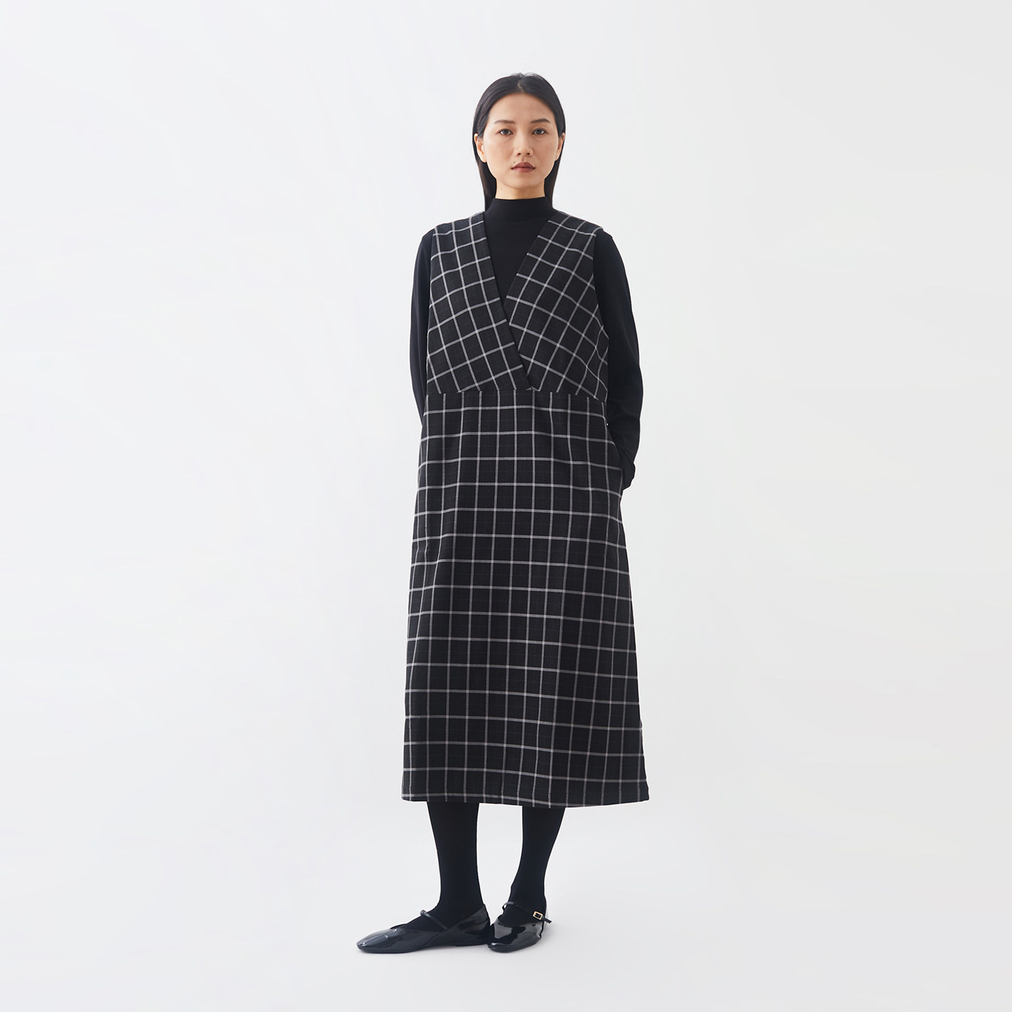 清仓／格纹羊毛显瘦无袖背心裙小鱼秋冬复古格子宽松中长款连衣裙